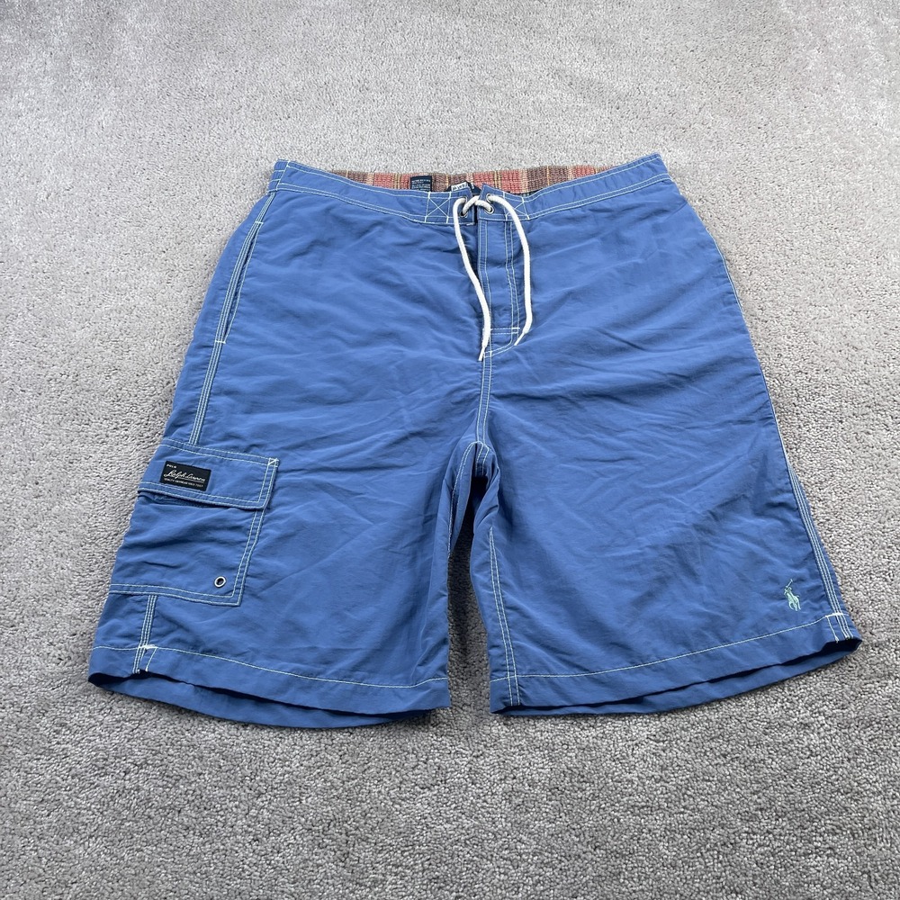 Vintage‎ Polo Ralph Lauren Board Shorts Mens Large Blue Lined Swim Trunks Preppy